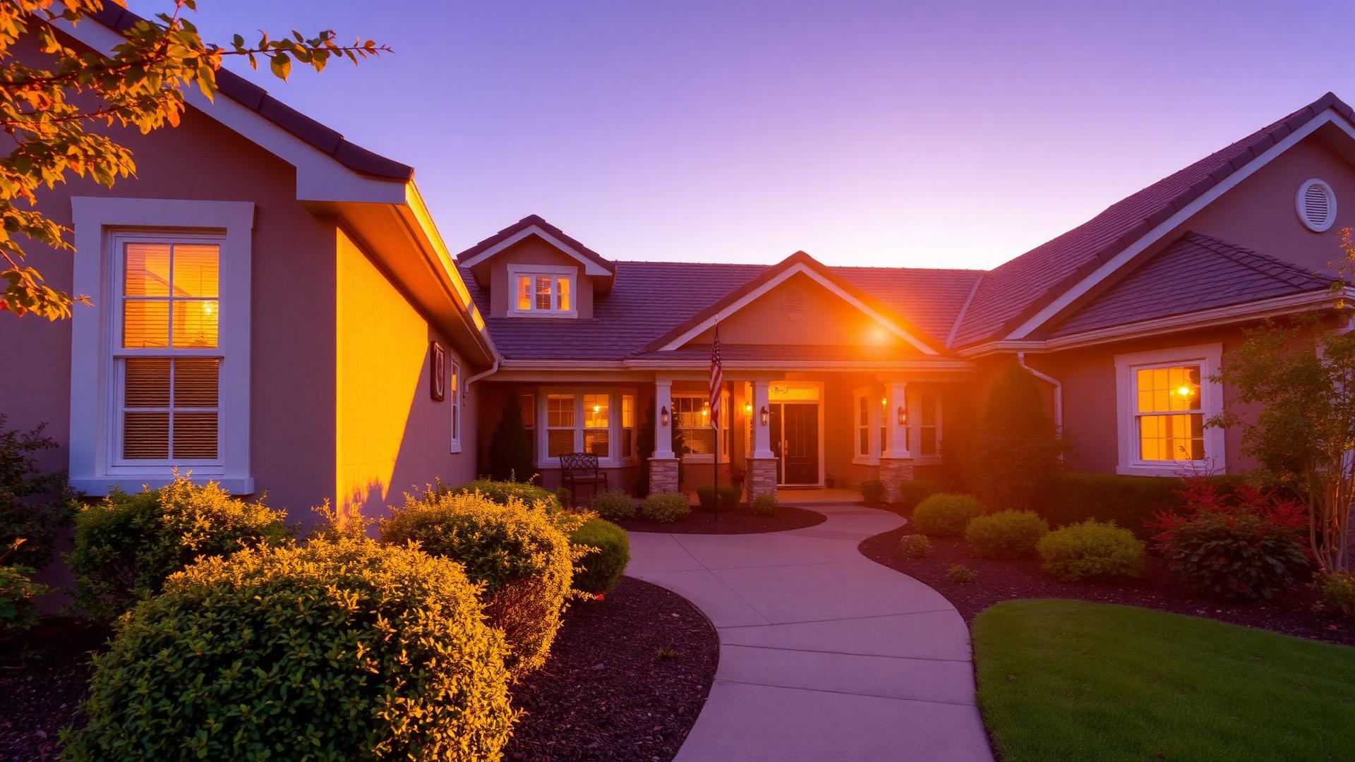 Warm residential home at golden hour